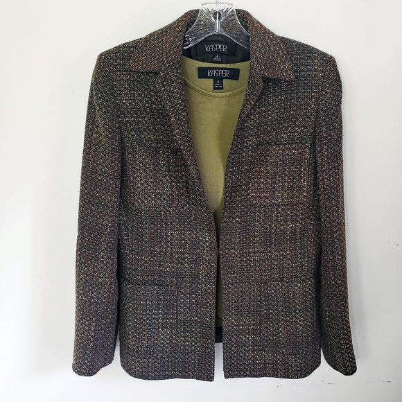 Kasper Jackets & Blazers - Kasper Women's Open Front Wool Blend Suit Coat Blazer Knit Shirt Top Blouse